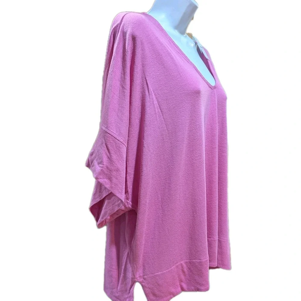 Lands' End Womens Pink V‎ Neck Tunic Lagenlook Linen Blend Shirt Size Small